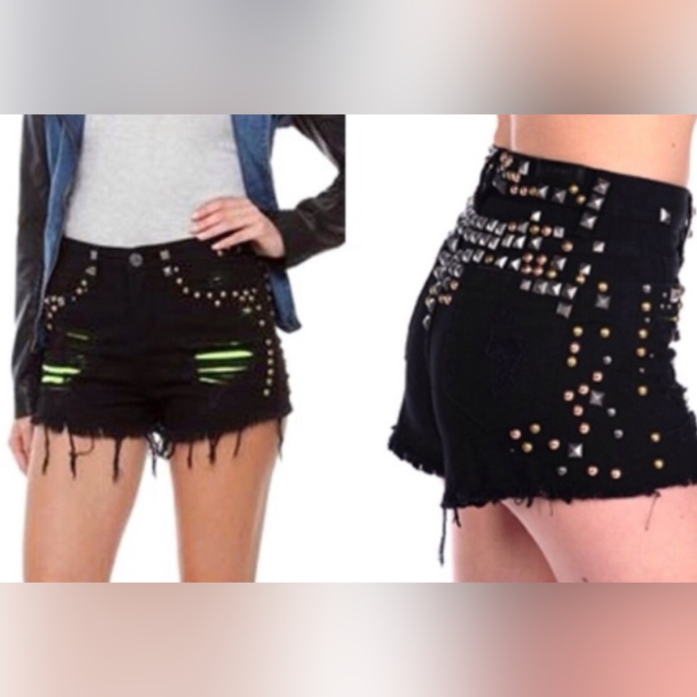 Black blanknyc studded high waisted shorts